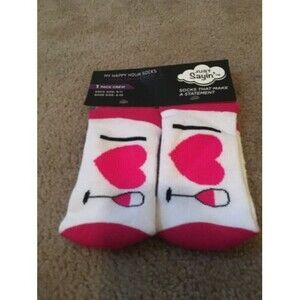 Women’s Socks MY HAPPY HOUR Crew Socks 9-11 Pink & White 1-Pair
